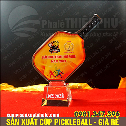 Cúp giải đế cao gắn vợt pickleball 