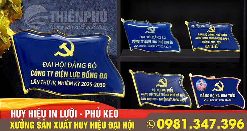 huy hiệu đại hội đảng in lưới phủ keo