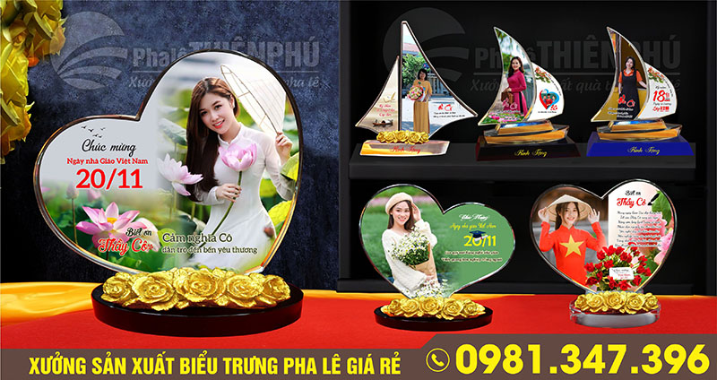 Mẫu kỷ niệm chương pha lê hình trái tim tri ân Thầy Cô