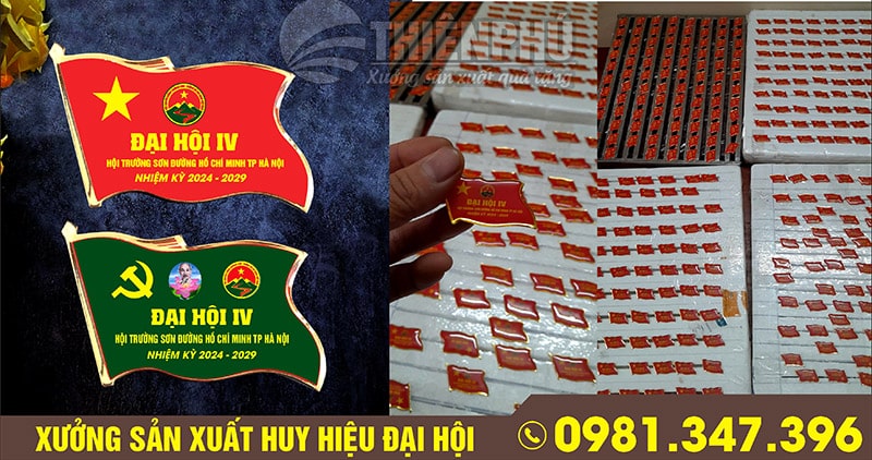 Sản xuât huy hiệu đại hội in decal phủ keo